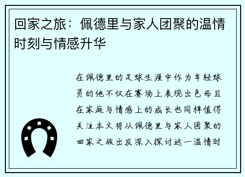 回家之旅：佩德里与家人团聚的温情时刻与情感升华